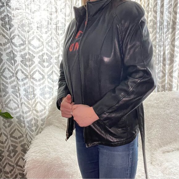 Vintage Wilson’s Leather Jacket Zip Up Black Genuine Leather Large unisex Y2K - Picture 5 of 15